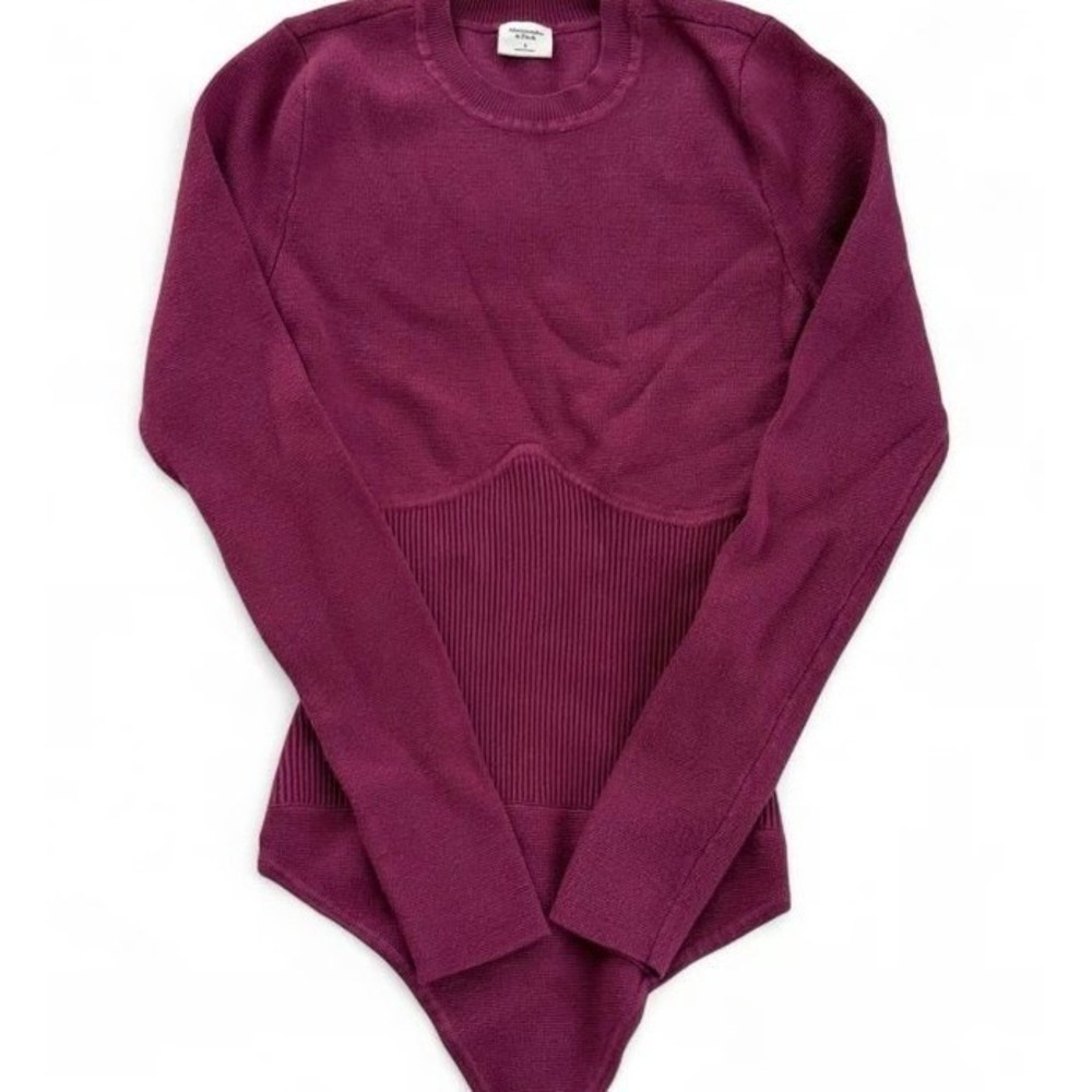 Abercrombie & Fitch Knit Bodysuit Womens Large Purple Excellent Ribbed Corset